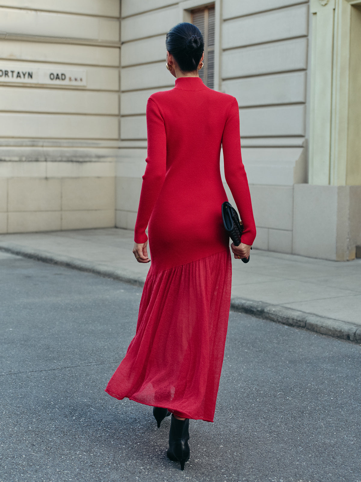 Mock Neck Sweater Dress with Pleated Details