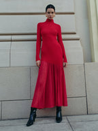Mock Neck Sweater Dress with Pleated Detail