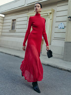 Mock Neck Sweater Dress with Pleated Detail