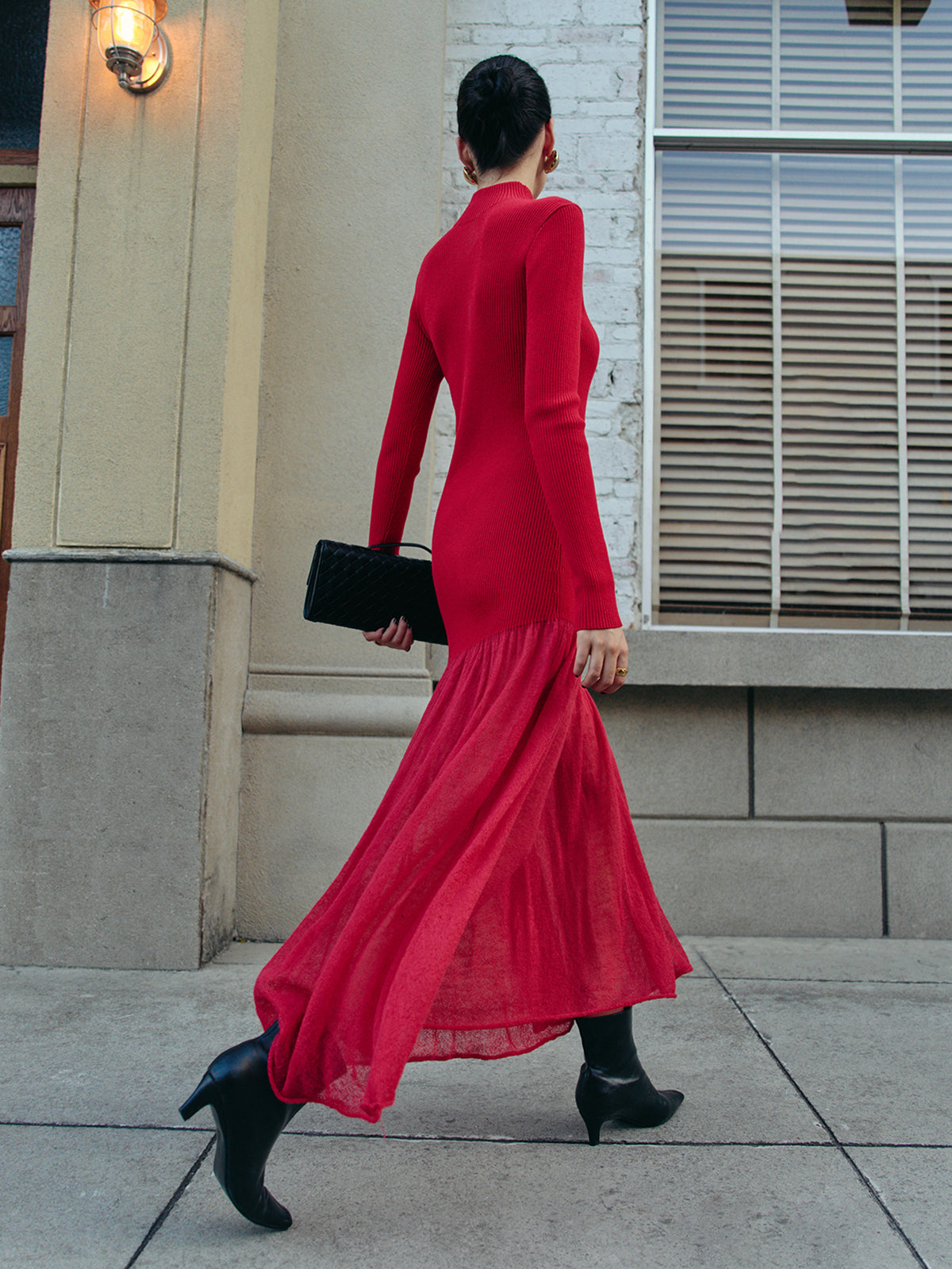 Mock Neck Sweater Dress with Pleated Detail