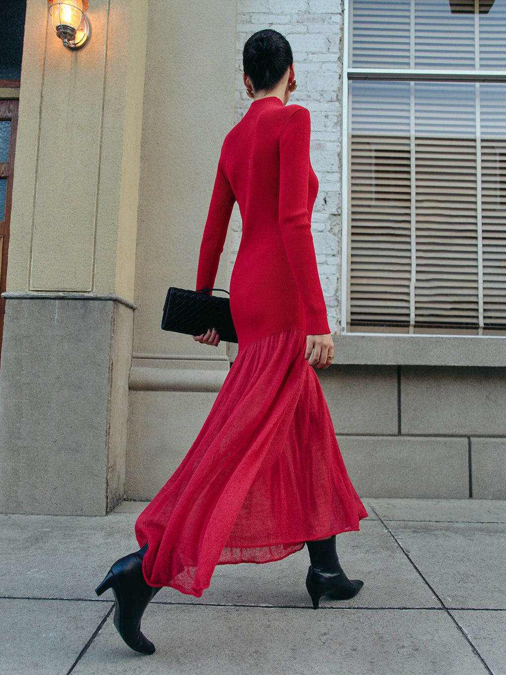 Mock Neck Sweater Dress with Pleated Details