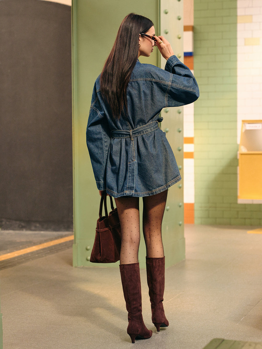 Denim Cargo Jacket with Belted Detail