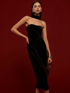 Elegant Backless Velvet Dress with Sweetheart Neckline