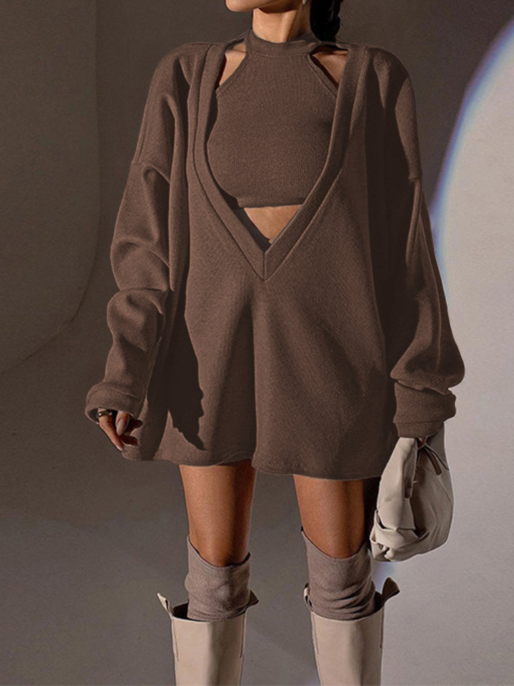 Solid Knit Sweatshirt and Matching Vest Set