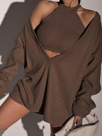 Solid Knit Sweatshirt and Matching Vest Set