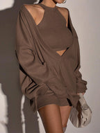 Solid Knit Sweatshirt and Matching Vest Set