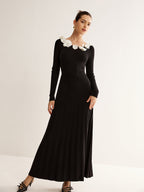 Floral Pattern Pleated Knit Sweater Dress