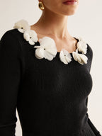 Floral Pattern Pleated Knit Sweater Dress