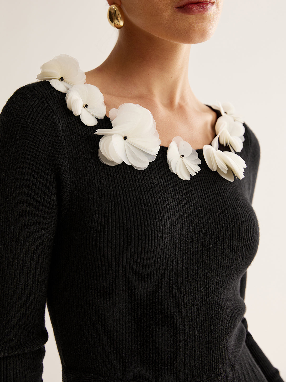 Floral Pattern Pleated Knit Sweater Dress