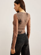 Tie Dye Mesh Tee with Floral Print Design