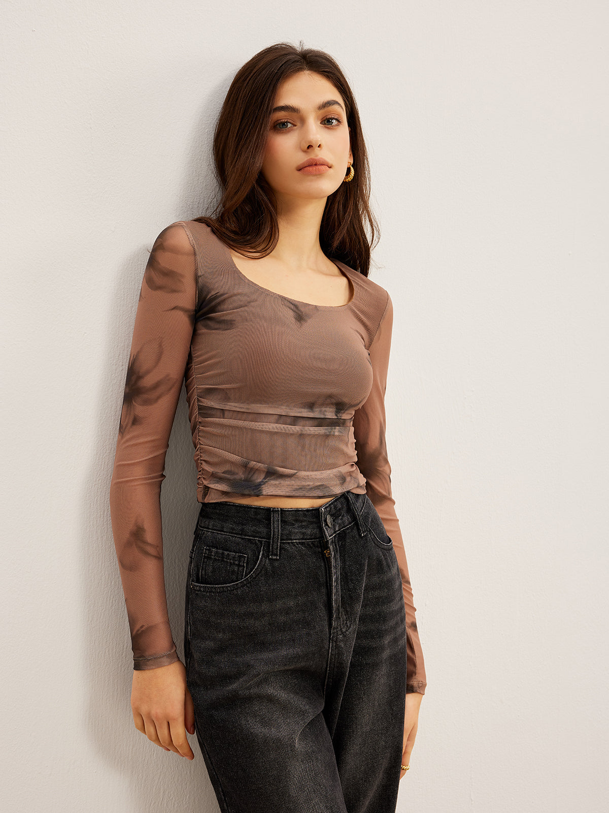 Tie Dye Mesh Tee with Floral Print Design