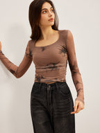 Tie Dye Mesh Tee with Floral Print Design