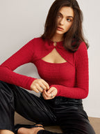 Plisse T-Shirt with Metal O-Ring Cutout Detail