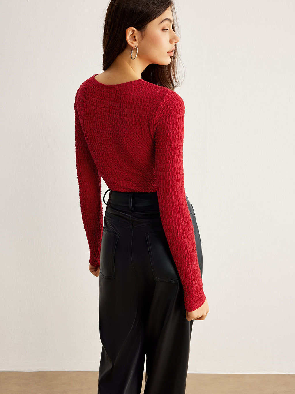 Plisse T-Shirt with Metal O-Ring Cutout Detail
