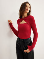 Plisse T-Shirt with Metal O-Ring Cutout Detail