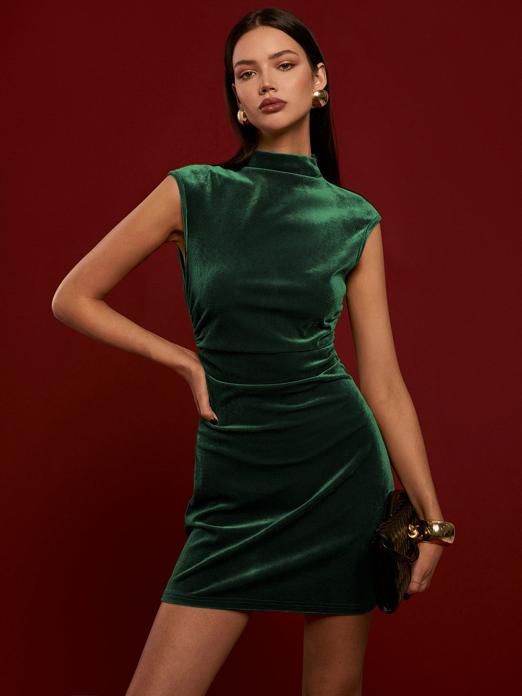 Velvet Sleeveless Dress with Mock Neck Design