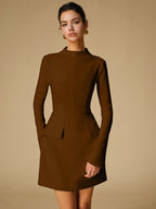 Simple Mock Neck Dress in Plain Style