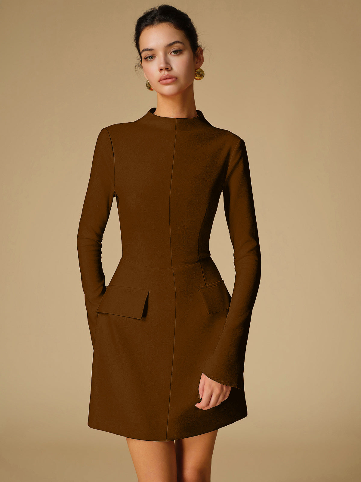 Simple Mock Neck Dress in Plain Style
