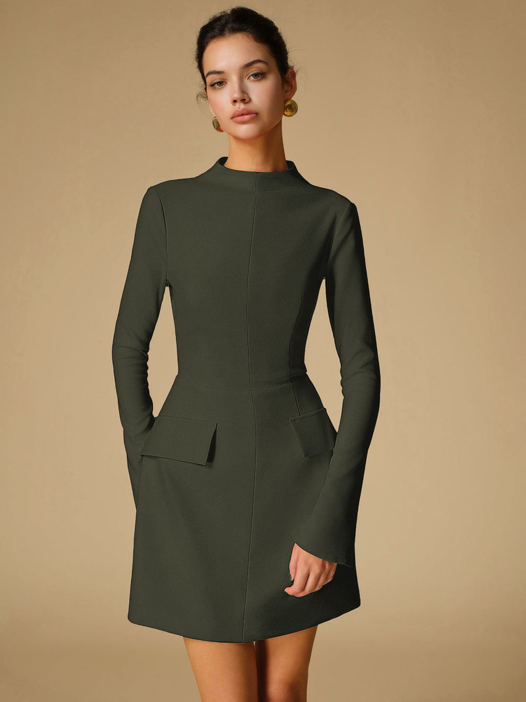 Simple Mock Neck Dress in Plain Style