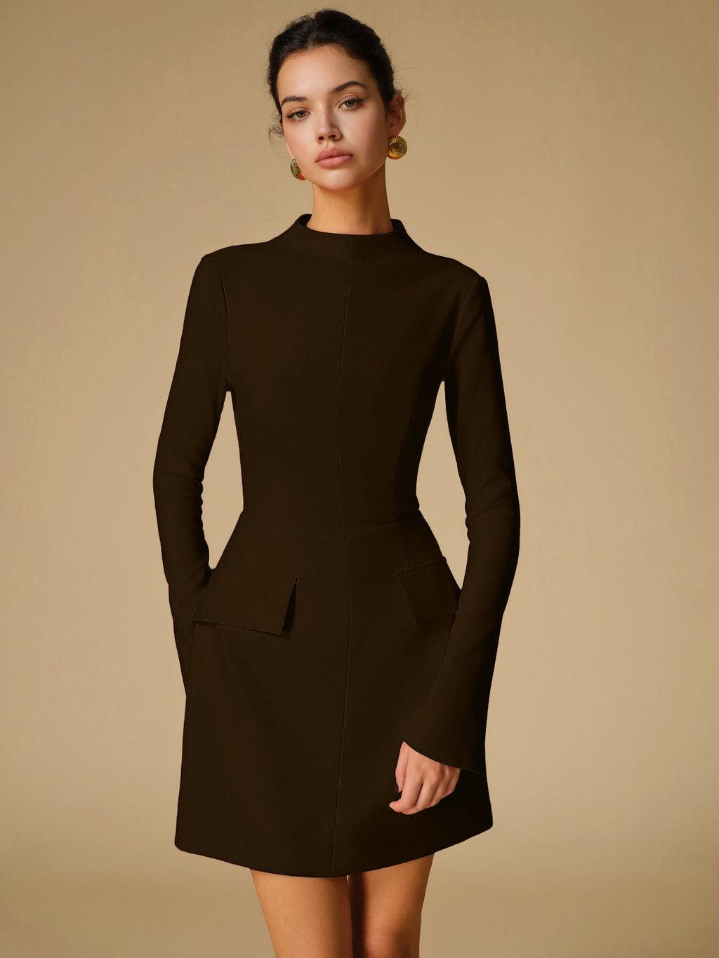 Simple Mock Neck Dress in Plain Style
