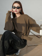 Cinched Waist Short-Length Sweatshirt Sweater
