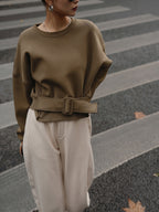 Cinched Waist Short-Length Sweatshirt Sweater