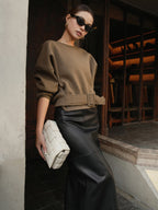 Cinched Waist Short-Length Sweatshirt Sweater
