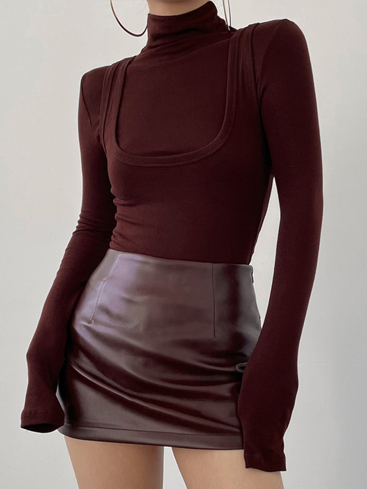 Two-in-One Mock Neck Jersey Shirt