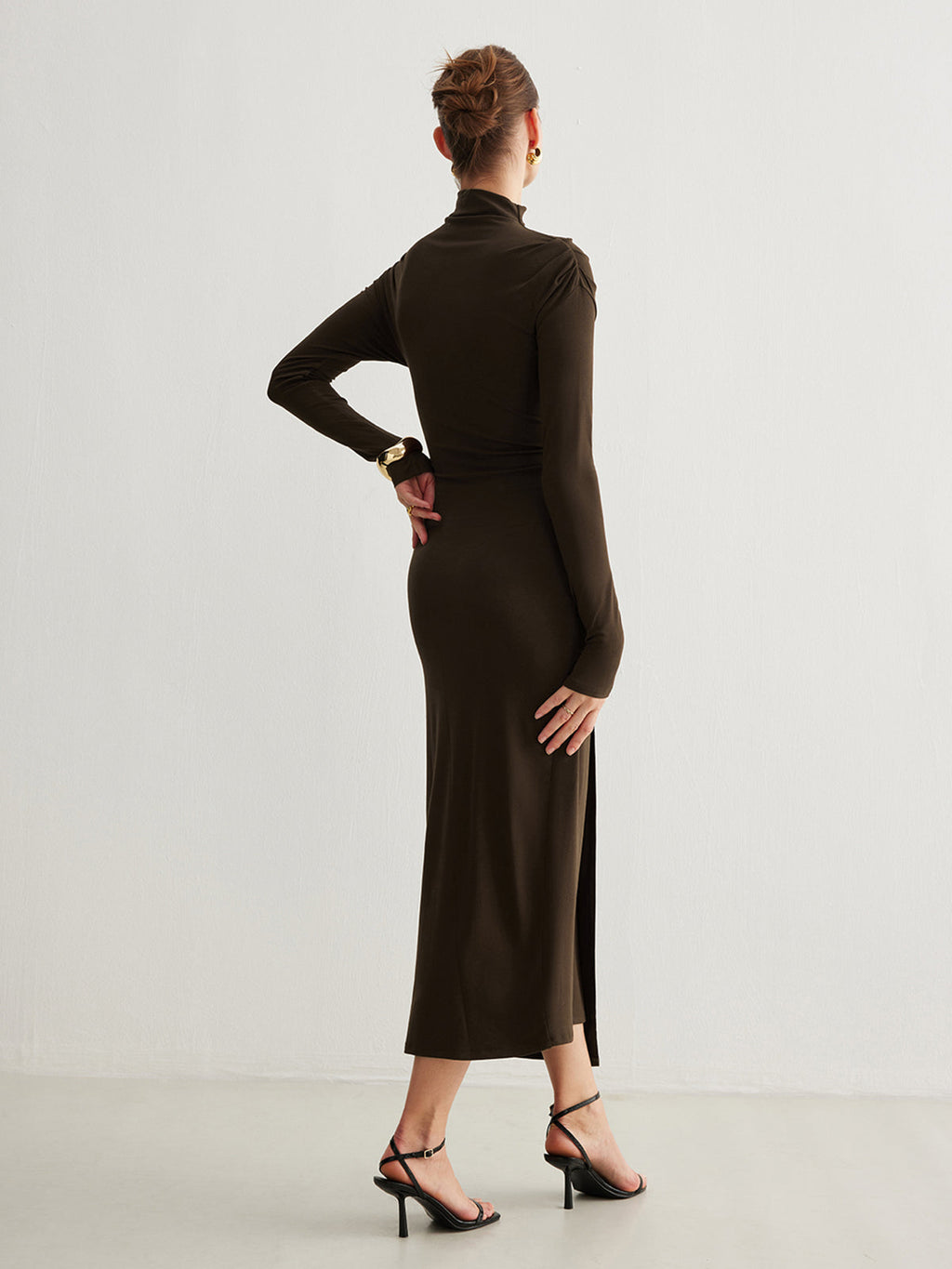 Unique Pleated Dress with Irregular Metal Ring Detail