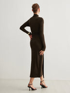 Unique Pleated Dress with Irregular Metal Ring Detail