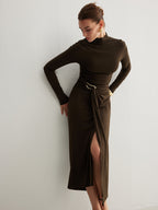 Unique Pleated Dress with Irregular Metal Ring Detail