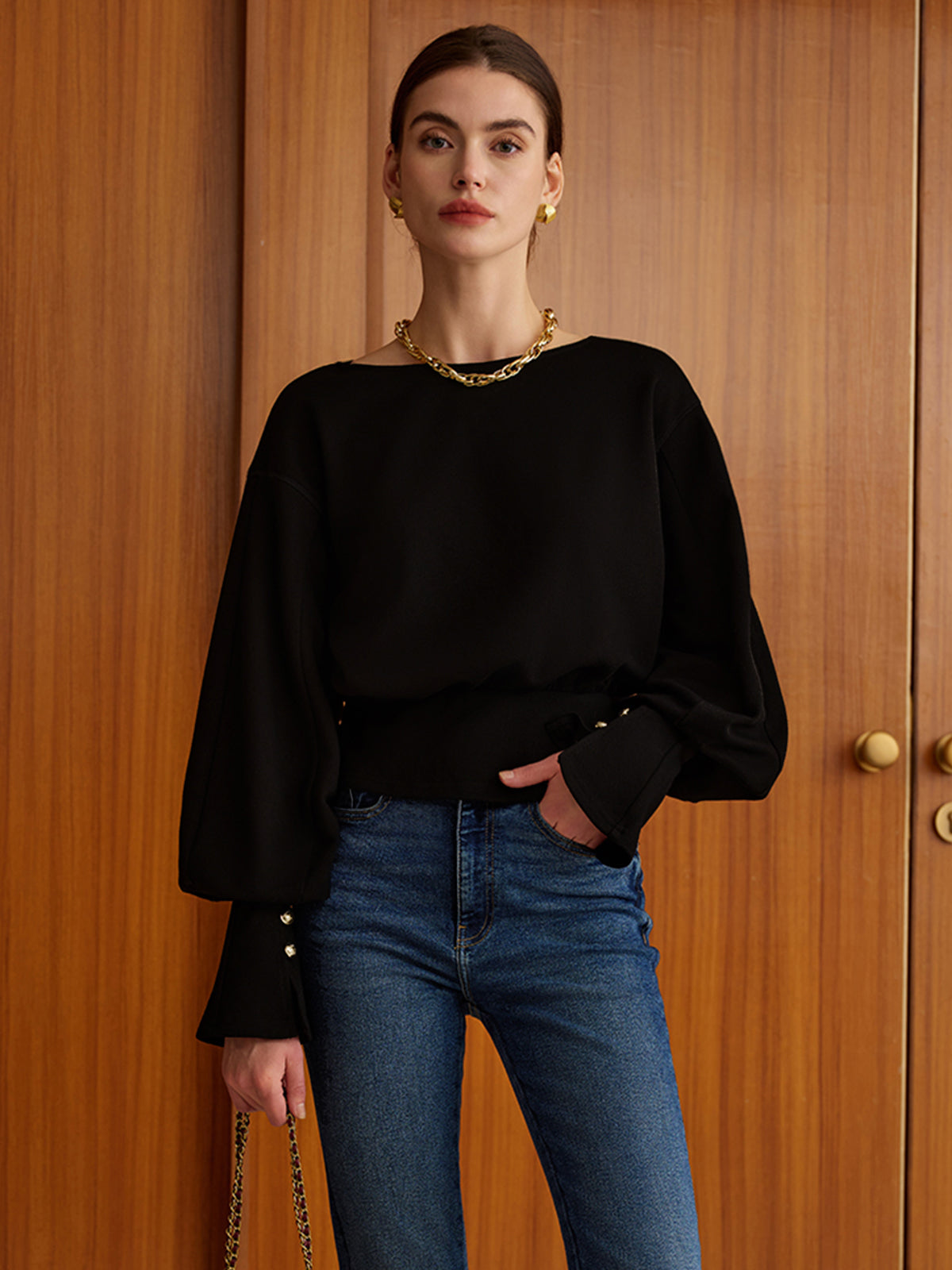 Bell Sleeve Sweatshirt with Cinched Waist