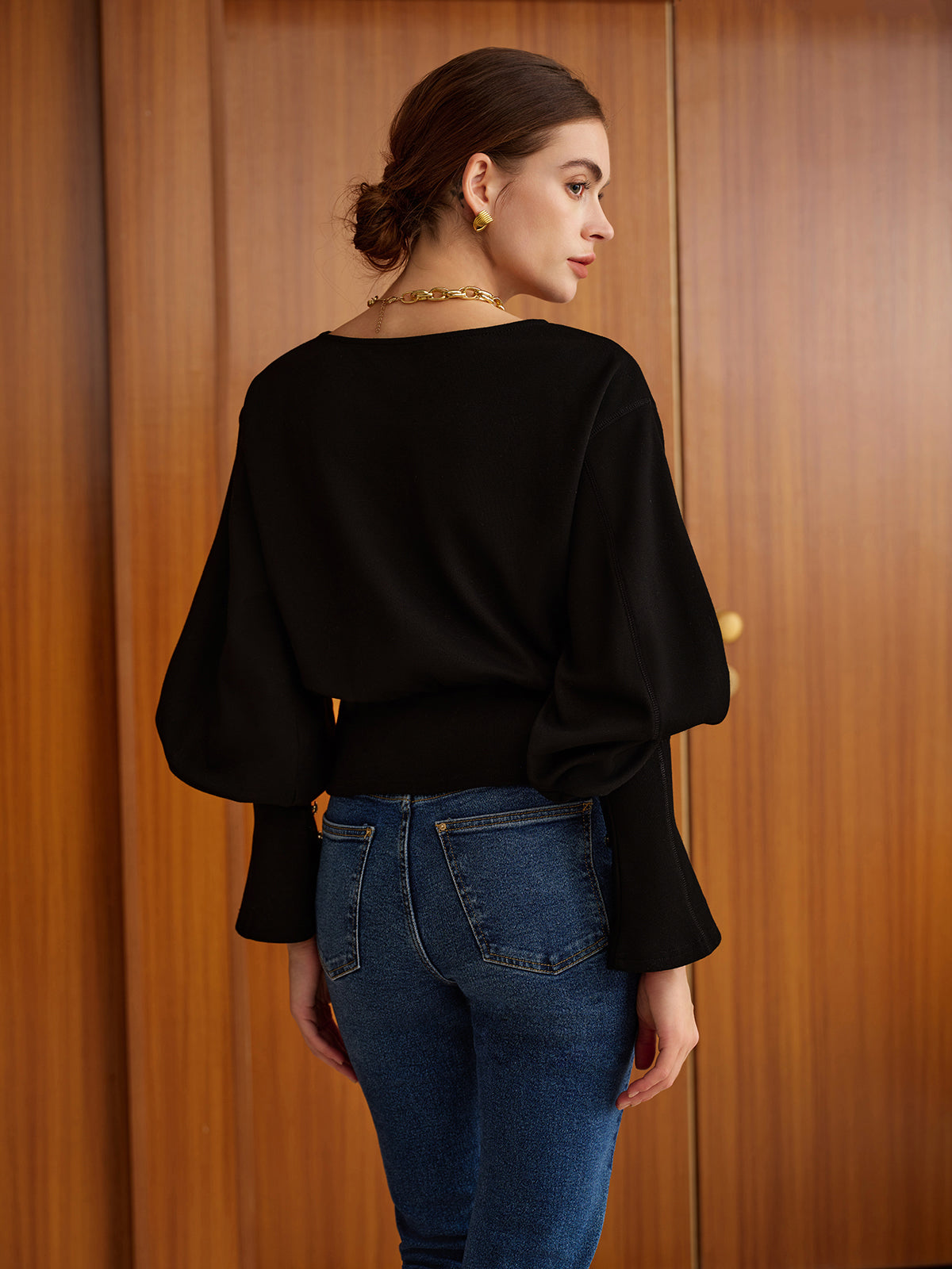 Bell Sleeve Sweatshirt with Cinched Waist