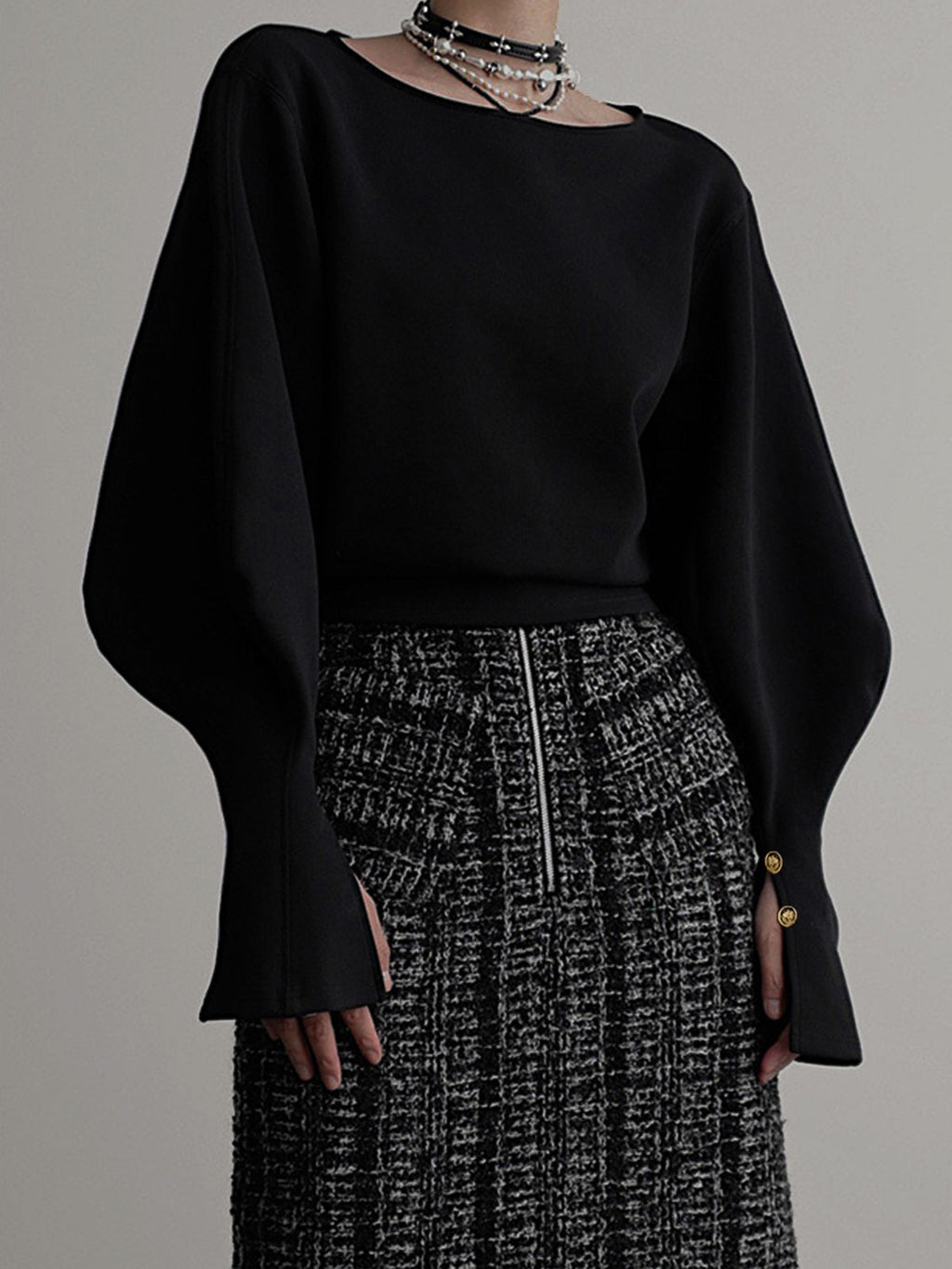 Bell Sleeve Sweatshirt with Cinched Waist