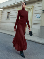 Mock Neck Sweater Dress with Pleated Details