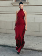 Satin Halter Dress with Open Back Design