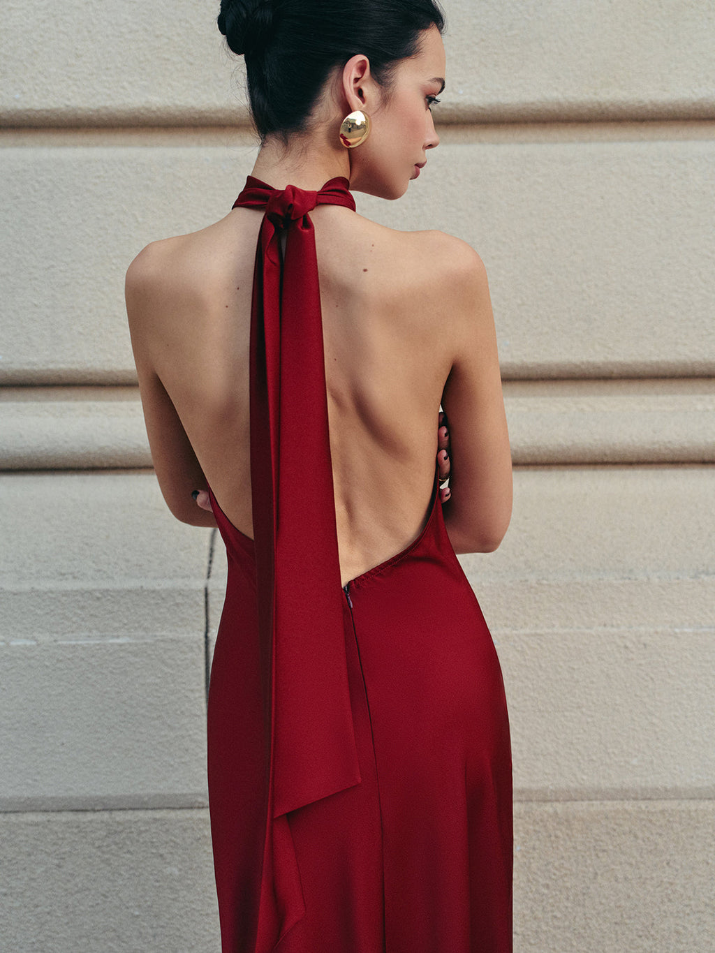 Satin Halter Dress with Open Back Design