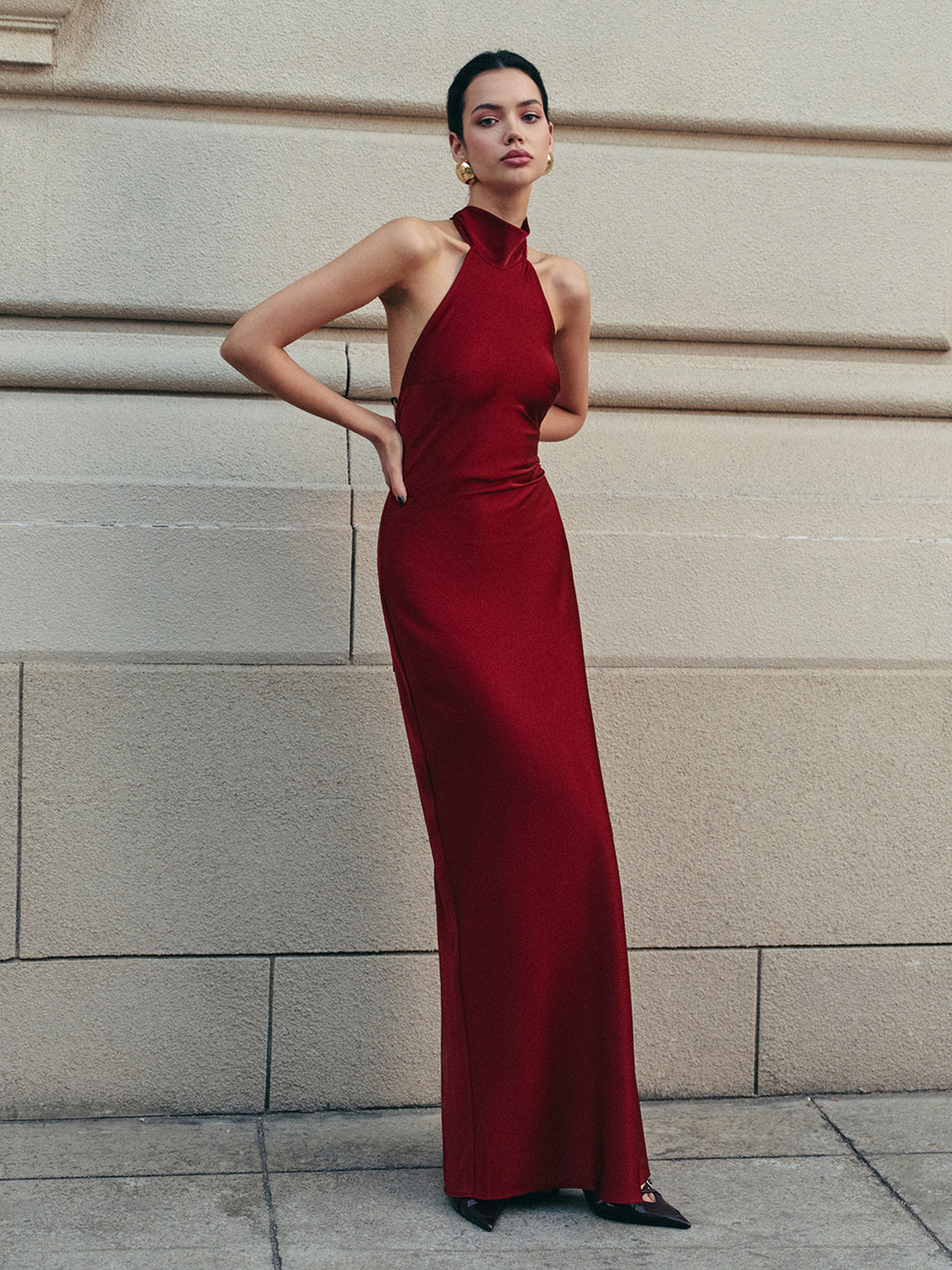 Satin Halter Dress with Open Back Design
