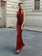 Satin Halter Dress with Open Back Design