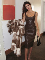 Chic Faux Leather Dress with Skinny Straps