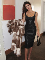Chic Faux Leather Dress with Skinny Straps