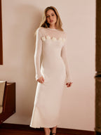 Wool-Blend Sweater Dress with 3D Flower Lettuce Trim