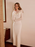 Wool-Blend Sweater Dress with 3D Flower Lettuce Trim