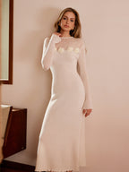 Wool-Blend Sweater Dress with 3D Flower Lettuce Trim