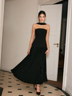 Pleated Panel Dress with Choker Neckline Design