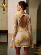 Romantic Floral Mesh Dress with Backless Design