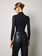 Semi-Sheer Floral Mesh Slim Jersey Top