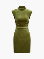 Velvet Sleeveless Dress with Mock Neck Design
