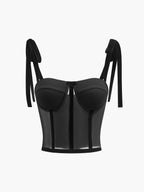 Mesh Tie-Up Cami Crop Top, Semi-Sheer