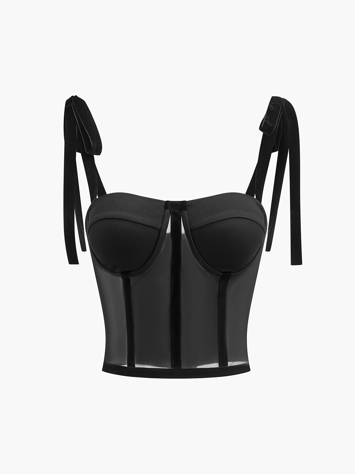 Mesh Tie-Up Cami Crop Top, Semi-Sheer